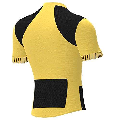 Deportes Hera Ropa Ciclismo, Maillot Mangas Cortas, Camiseta Verano de Ciclistas, Slim Fit (Amarillo/Negro, M)