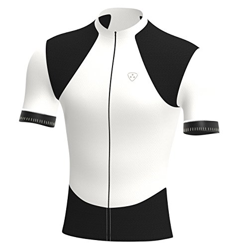 Deportes Hera Ropa Ciclismo, Maillot Mangas Cortas, Camiseta Verano de Ciclistas, Slim Fit (Blanco/Negro, L)