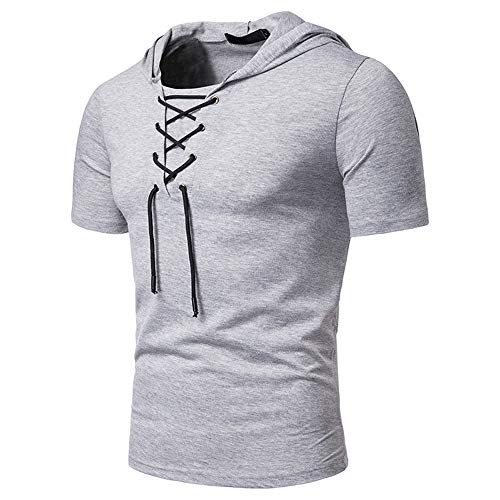 Deportiva Camisa Hombre Verano Slim Fit Cuello V Hombre Camiseta Color Sólido Manga Corta Correr Camisa Básica Sin Cuello Camisa Wicking Secado Rápido Capucha T-Shirt C-Light Grey XXL