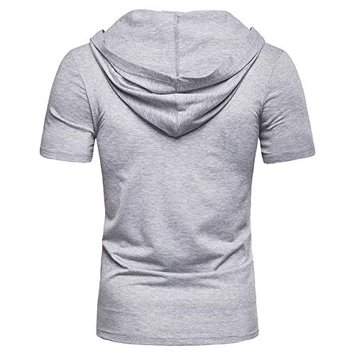 Deportiva Camisa Hombre Verano Slim Fit Cuello V Hombre Camiseta Color Sólido Manga Corta Correr Camisa Básica Sin Cuello Camisa Wicking Secado Rápido Capucha T-Shirt C-Light Grey XXL