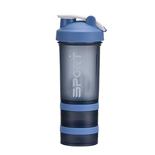 DERCLIVE Botella de la coctelera de proteína portátil suplemento mezclador taza con almacenamiento en polvo para correr ciclismo fitness