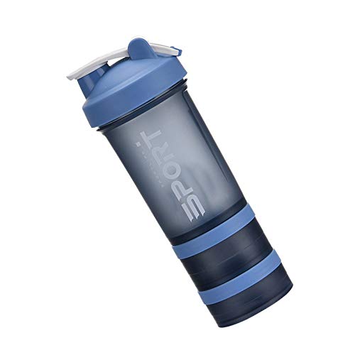 DERCLIVE Botella de la coctelera de proteína portátil suplemento mezclador taza con almacenamiento en polvo para correr ciclismo fitness