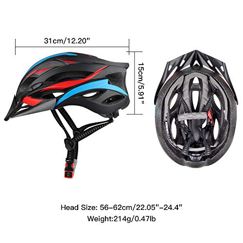 DesignSter Casco de Bicicleta Moldeado integralmente con luz LED de Seguridad, Casco de Bicicleta Ajustable con Visera Desmontable/Forro de Repuesto, Casco Transpirable para Ciclismo de Carretera