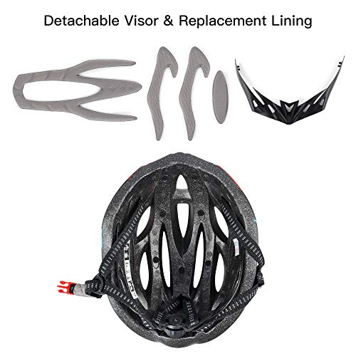 DesignSter Casco de Bicicleta Moldeado integralmente con luz LED de Seguridad, Casco de Bicicleta Ajustable con Visera Desmontable/Forro de Repuesto, Casco Transpirable para Ciclismo de Carretera