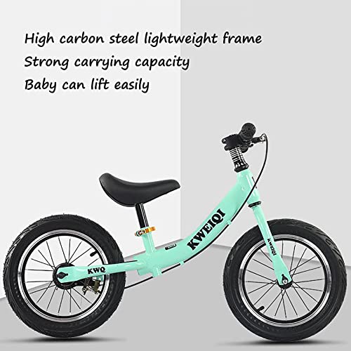DFBGL Bicicleta de Equilibrio con Frenos Bicicleta Ligera de 14 Pulgadas sin Pedales Juguetes para Montar Regalos Bicicleta de Entrenamiento para niños Asiento Ajustable para niñas y niñ