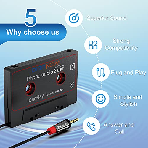 DIGITNOW! Adaptador de Cassette para Coche aux en teléfonos Inteligentes, Reproductores de MP3 o Walkman