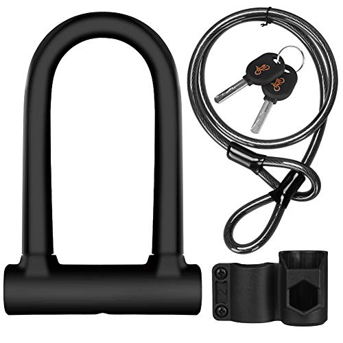 DINOKA - Candado en U para bicicleta, candado en D, anticorte, con cable flexible de 1,2 m y soporte de montaje, alta seguridad para bicicleta, patinete eléctrico y motocicletas