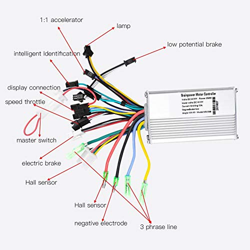 Dioche Controlador de Velocidad del Motor del Cepillo, Kit de Controlador sin Escobillas de Panel de Pantalla LCD Impermeable 24V-48V para Bicicleta Eléctrica Scooter(36V/48V 350W)