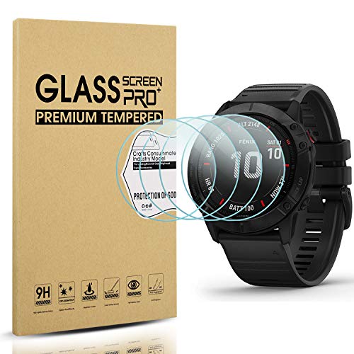 Diruite 4 Pack Compatible con Garmin Fenxi 6X/Fenix 6X Pro/Fenix 6X Pro solar Cristal Templado Protector Pantalla,HD Film 9H Dureza Transparente Antiarañazos