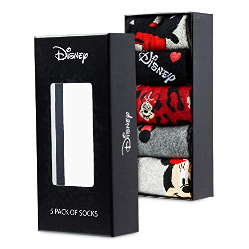 Disney Calcetines Mujer, Pack de 5 Calcetines Mujer Divertidos Con Mickey y Minnie, Merchandising Oficial Regalos Originales Para Mujer y Chica Adolescente Talla 36-40
