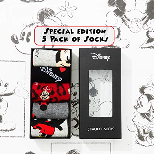 Disney Calcetines Mujer, Pack de 5 Calcetines Mujer Divertidos Con Mickey y Minnie, Merchandising Oficial Regalos Originales Para Mujer y Chica Adolescente Talla 36-40