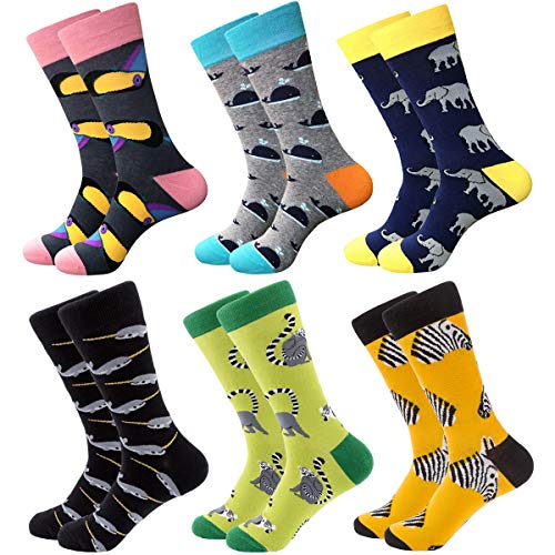 Divertidos calcetines coloridos para hombre, calcetines de algodón de estampados alegres con diseño innovador, estilo informal, 6 pares