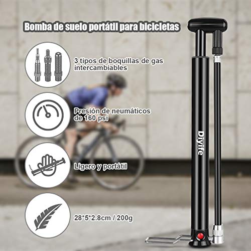 Diyife Bombas de Marco,[Versión Mejorada][Compatible con Todas Las Válvulas] Mini Bomba para Bicicleta 160PSI Bomba de Aire para Equipado con un Juego Completo Bicicletas de Carretera, Montaña y BMX