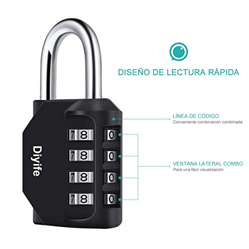 Diyife Candado De Combinación, [Paquete De 2] Cerradura De Impermeable Combinación De 4 Dígitos, Candado para El Casillero del Gimnasio Escolar, Caja De Herramientas,Cerca, Cerrojo, Etc. (Negro)