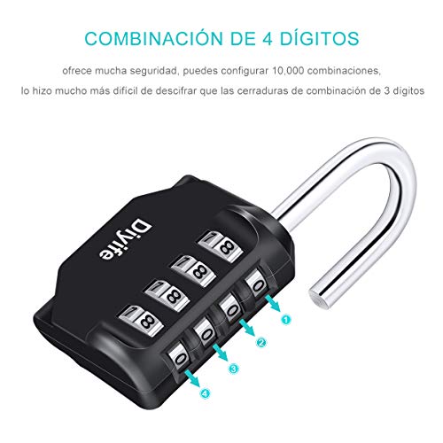 Diyife Candado De Combinación, [Paquete De 2] Cerradura De Impermeable Combinación De 4 Dígitos, Candado para El Casillero del Gimnasio Escolar, Caja De Herramientas,Cerca, Cerrojo, Etc. (Negro)