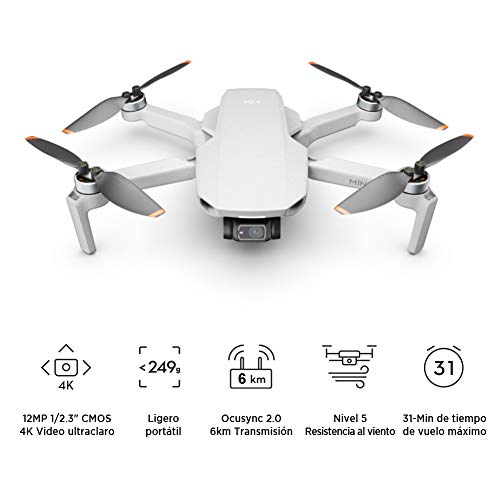 DJI Mini 2 Ultraligero y Plegable Drone Quadcopter, 3 Ejes Gimbal con Cámara 4K, Foto 12MP, 31 Minutos de Vuelo, OcuSync 2.0 HD Transmisión de Vídeo, Sin Tarjeta, Sin Care Refresh