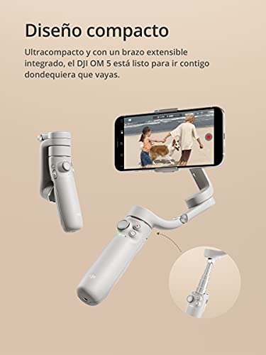 DJI OM 5 Athen Gray Estabilizador para Smartphones en Tres Ejes, Brazo Extensible Integrado, Portátil y Plegable, Estabilizador Android y Iphone con Shotguides, Gris