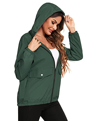 Doaraha Abrigo Impermeable Mujer, Chaqueta Deportiva Impermeable Mujer, Chaqueta Impermeable Cortavientos Mujer, Cortavientos con Capucha Mujer, Abrigo Ligero Impermeable Secado Rápido, Verde, XXL