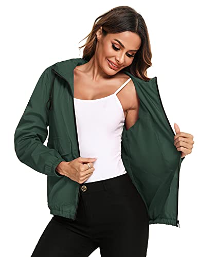 Doaraha Abrigo Impermeable Mujer, Chaqueta Deportiva Impermeable Mujer, Chaqueta Impermeable Cortavientos Mujer, Cortavientos con Capucha Mujer, Abrigo Ligero Impermeable Secado Rápido, Verde, XXL