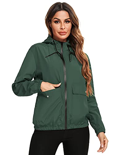 Doaraha Abrigo Impermeable Mujer, Chaqueta Deportiva Impermeable Mujer, Chaqueta Impermeable Cortavientos Mujer, Cortavientos con Capucha Mujer, Abrigo Ligero Impermeable Secado Rápido, Verde, XXL