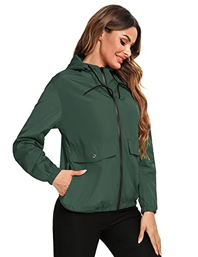 Doaraha Abrigo Impermeable Mujer, Chaqueta Deportiva Impermeable Mujer, Chaqueta Impermeable Cortavientos Mujer, Cortavientos con Capucha Mujer, Abrigo Ligero Impermeable Secado Rápido, Verde, XXL