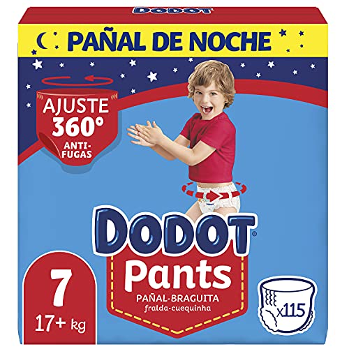 Dodot Pañales Bebé Pants Talla 7 (+17 kg), 115 Pañales, Pañal-Braguita con Ajuste 360° Anti-Fugas, Pack Mensual