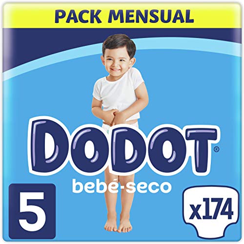 Dodot Pañales Bebé-Seco Talla 5 (11-16 kg), 174 Pañales con Protección Antifugas, Pack Mensual