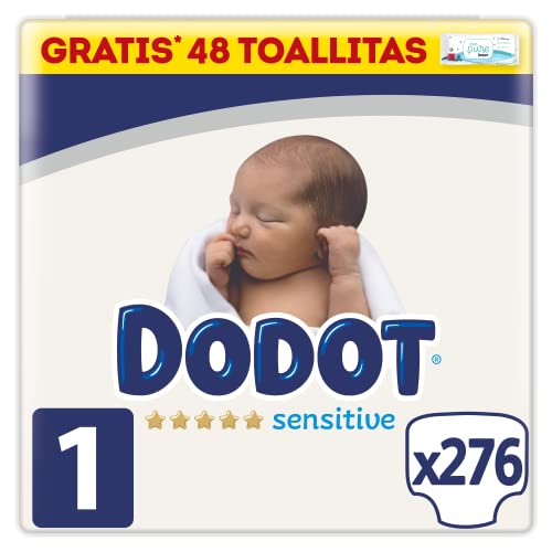 Dodot Pañales Bebé Sensitive Talla 1 (2-5 kg), 276 Pañales, Óptima Protección de la Piel de Dodot, Pack Mensual