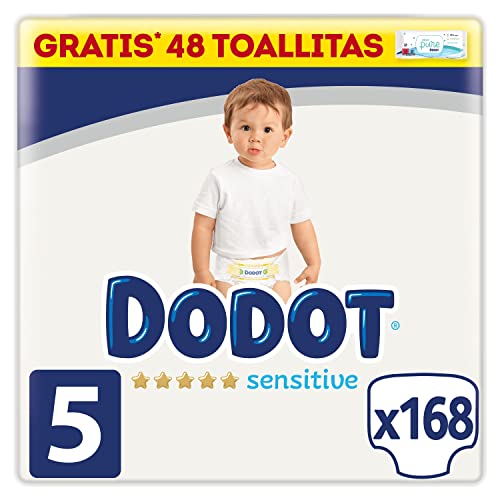 Dodot Pañales Bebé Sensitive Talla 5 (11-16 kg), 168 Pañales, Óptima Protección de la Piel de Dodot, Pack Mensual