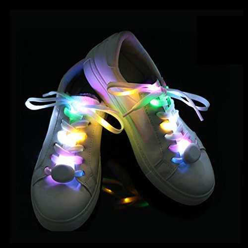 DoGeek Multicolor Cordones LED Cordones Luminosos para Zapatillas Bateria Cargada Nylon Seguridad&Cool Correa Para Disco Danza Fiestas Ambiente Deportes Outdoors Al Aire Libre Noche (1 pc, Colorido)