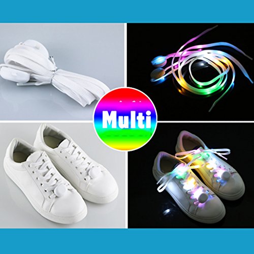 DoGeek Multicolor Cordones LED Cordones Luminosos para Zapatillas Bateria Cargada Nylon Seguridad&Cool Correa Para Disco Danza Fiestas Ambiente Deportes Outdoors Al Aire Libre Noche (1 pc, Colorido)