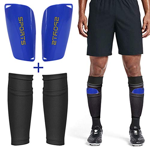 Dokpav Polainas + Canilleras Plastico Fútbol Espinilleras Calcetines Medias elásticas Shin Pad Calcetines Manga Protectora Niño Juventud Adulta Partido de Futbol