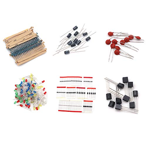 DollaTek Componentes electrónicos (Total 1390 PCS) - Diodos LED, 30 resistencias de valores, Condensador electrolítico, Condensadores de cerámica, Diodos, Transistor