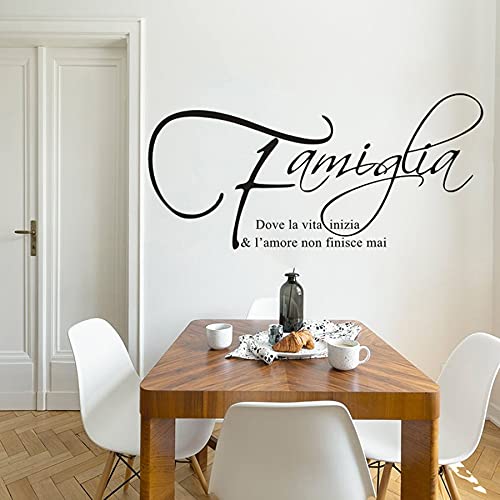 Donde comienza la vida, el amor nunca termina Calcomanías de vinilo con letras Cita de la familia italiana Arte de la pared Pegatina Decoración interior del hogar A7 57 × 27CM