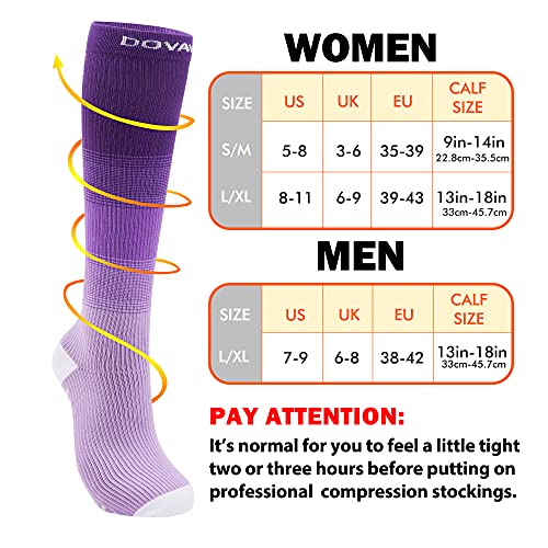 DOVAVA Calcetines de Compresión para Mujer y Hombre 5 Pares 15-25 mmHg para Trabajo Running Deportivo Volar Enfermera Médico Varicosas - L