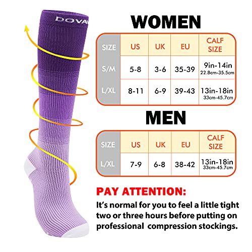 DOVAVA Calcetines de Compresión para Mujer y Hombre 5 Pares 15-25 mmHg para Trabajo Running Deportivo Volar Enfermera Médico Varicosas - L