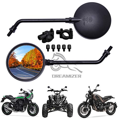 DREAMIZER 8mm 10mm Espejos Retrovisores de Motocicleta, Moto Retrovisores Laterales con 22mm Abrazadera del Manillar para Z1 KZ900 KZ1000 Street Bike ATV Quad Cruiser Bike