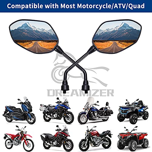 DREAMIZER Espejos de Moto con E9 Homologado, Espejos Laterales de Motocicleta Universal de 8mm 10mm con Abrazadera de Manillar de 22mm para Moto Street Bike Off Road ATV Quad Cruiser