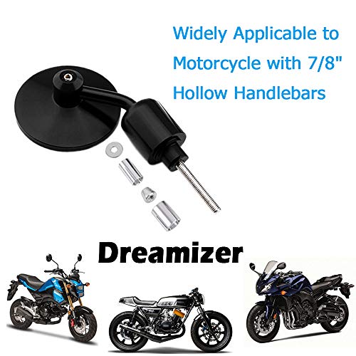 DREAMIZER Redondo Espejo Retrovisor Moto, Espejos de extremo de barra de manija de 7/8" 22 mm para Street Bike Dirt Bike Scooter Chopper Cruiser