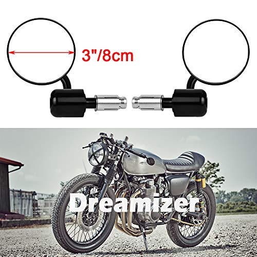 DREAMIZER Redondo Espejo Retrovisor Moto, Espejos de extremo de barra de manija de 7/8" 22 mm para Street Bike Dirt Bike Scooter Chopper Cruiser