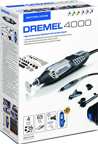 Dremel 4000 - Multiherramienta, 175 W, kit con eje flexible, 65 accesorios y 4 complementos, velocidad variable 5.000 - 35.000 rpm para tallar, grabar, fresar, amolar, limpiar, pulir, cortar y lijar