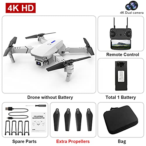 Drone Quadcopter con cámara dual 4K HD, duración de la batería de 20 minutos, GPS, fotografía con gestos manuales, volteretas en 3D, vuelo en ruta, modo sin cabeza, controles de la aplicación (Blanco)