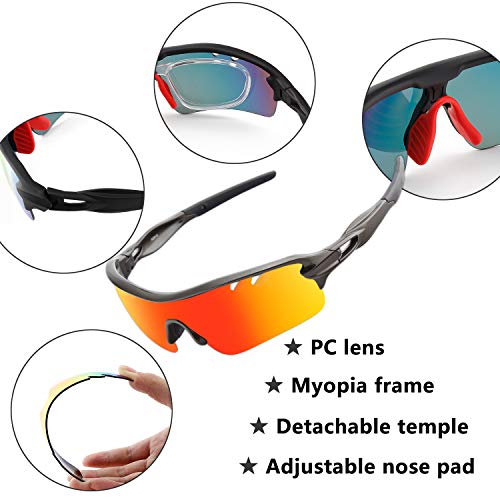 DUDUKING Gafas Sol Polarizadas Hombre Mujer Gafas de Sol Deportivas UV 400 Protección Gafas con 5 Rodajas De Lentes Intercambiables para Ciclismo Correr Golf Beisbol Surf Conducción Esquiando