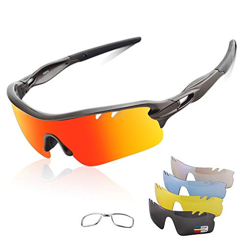 DUDUKING Gafas Sol Polarizadas Hombre Mujer Gafas de Sol Deportivas UV 400 Protección Gafas con 5 Rodajas De Lentes Intercambiables para Ciclismo Correr Golf Beisbol Surf Conducción Esquiando