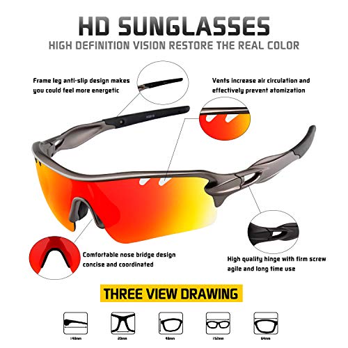 DUDUKING Gafas Sol Polarizadas Hombre Mujer Gafas de Sol Deportivas UV 400 Protección Gafas con 5 Rodajas De Lentes Intercambiables para Ciclismo Correr Golf Beisbol Surf Conducción Esquiando