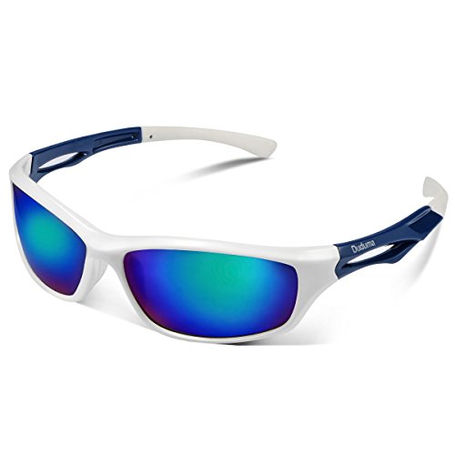 Duduma Gafas de Sol Deportivas Polarizadas Para Hombre Perfectas Para Esquiar Golf Correr Ciclismo TR90 Súper Liviana Para Hombre y Para Mujer (marco blanco con lente azul)