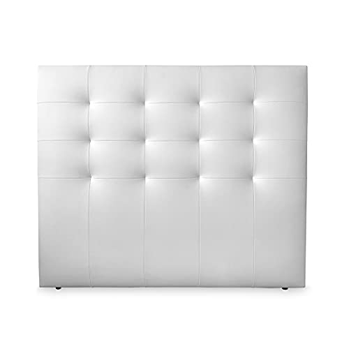 DUÉRMETE ONLINE Cabecero París Acolchado | Tapizado en Polipiel de Alta Gama | Medidas 135 y 140, Madera, Blanco, 145 x 120 cm (Cama 135/140)