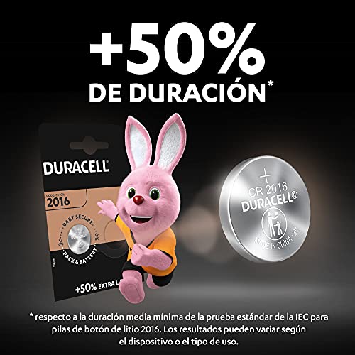 Duracell Pilas de botón de litio 2016 de 3 V, paquete de 2, con Tecnología Baby Secure, para uso en llaves con sensor magnético, básculas, elementos vestibles, dispositivos médicos DL2016/CR2016