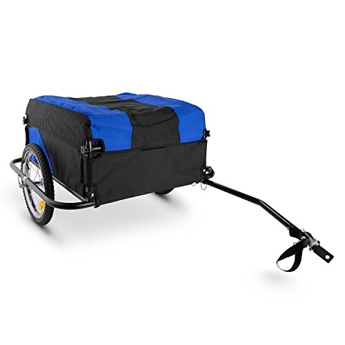 DURAMAXX Mountee - Remolque para Bicicletas, Desmontable, Capacidad 130 litros, Carga 60 kg, Bastidor Acero, Neumáticos 16", Palanca 70 cm, Ruedas Acero, Impermeable, Lona Nailon, Azúl