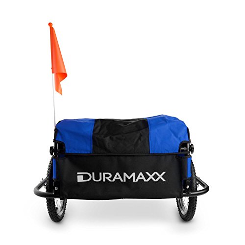 DURAMAXX Mountee - Remolque para Bicicletas, Desmontable, Capacidad 130 litros, Carga 60 kg, Bastidor Acero, Neumáticos 16", Palanca 70 cm, Ruedas Acero, Impermeable, Lona Nailon, Azúl